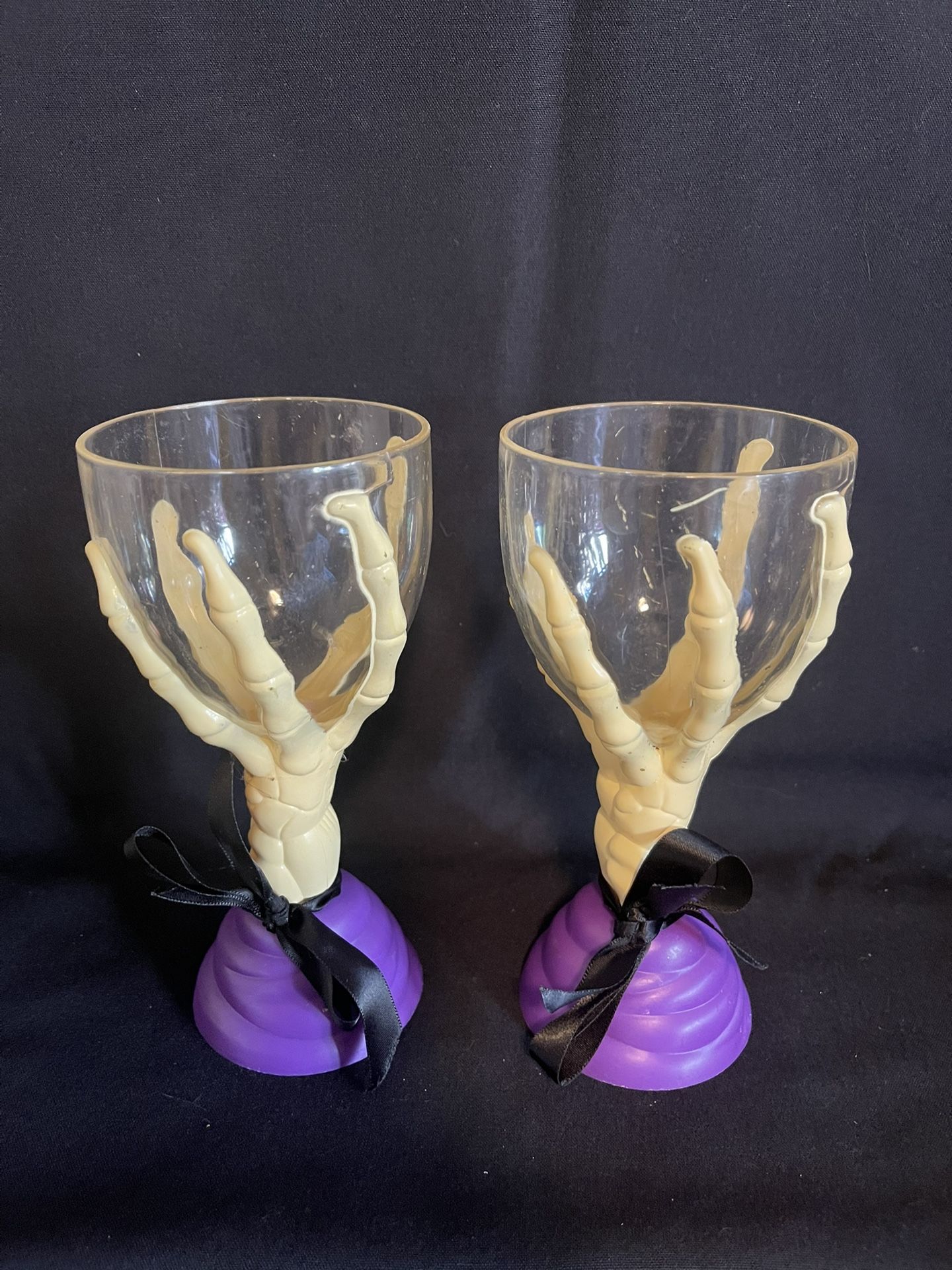 2 Halloween Vintage Plastic Skeleton Hand Goblet Cups
