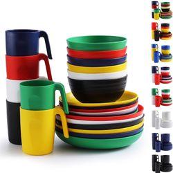 Plastic Dinnerware Sets 24pcs Service for 6, Reusable Plates and Bowls Sets, Dish Set Include Dinner Plates, Dessert Plate, Cereal Bowls, Cups for Hom