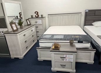 4 pc queen white antique bedroom set