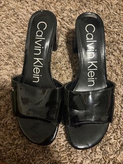 Calvin Klein Black Patent Leather Slide Heels