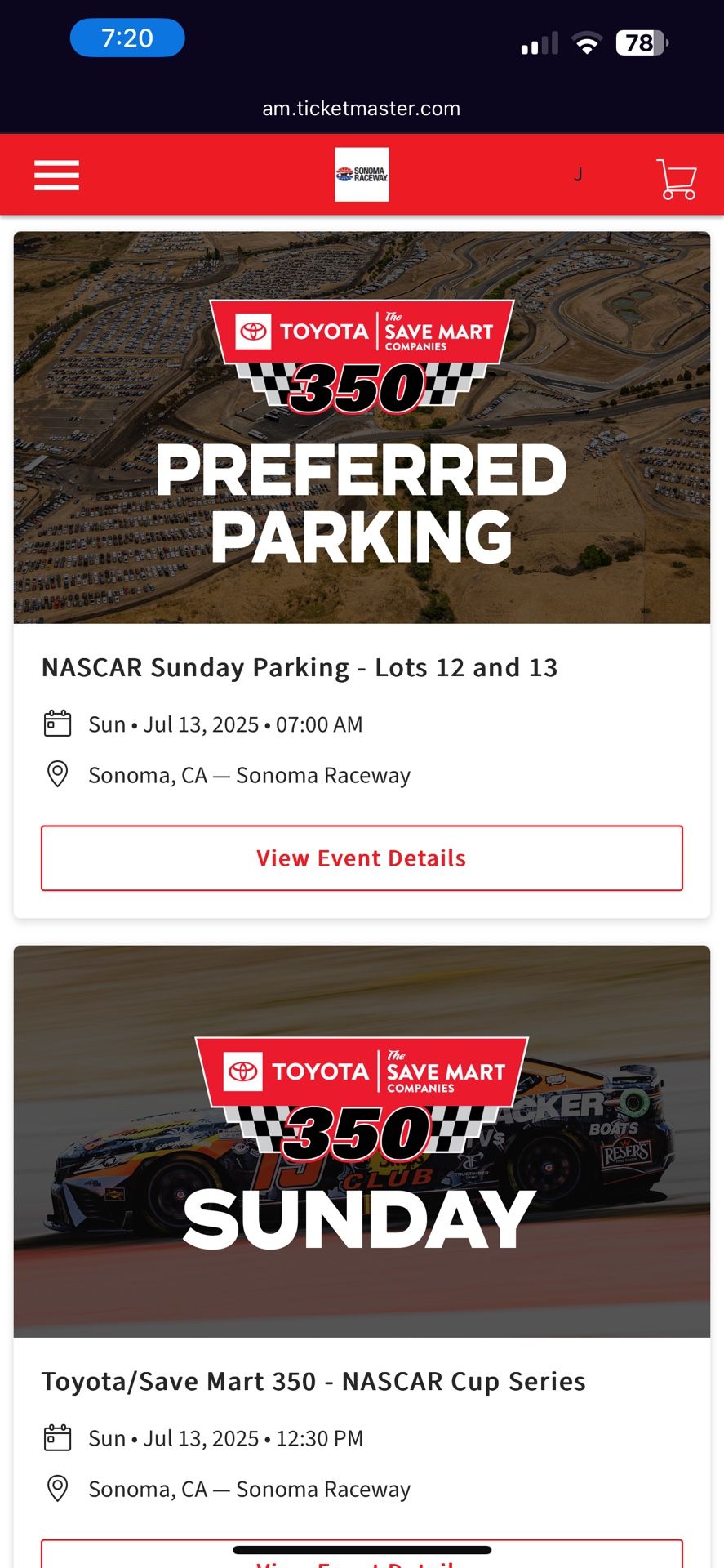 Sonoma Raceway Tickets + VIP parking Pass