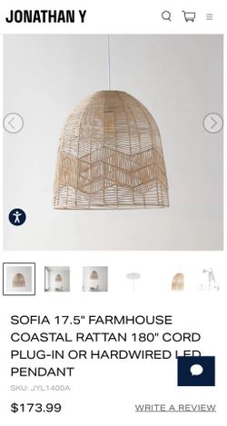 Jonathan Y Sofia 17.5" Rattan Pendant Light - 2-in-1 Plug-in or Hardwired