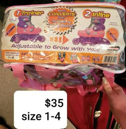 Roller blade/skates set , helmet,knee and hand pads, and backpack size 1-4