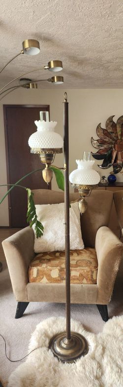Vintage Dual-Arm Milk Glass Floor Lamp