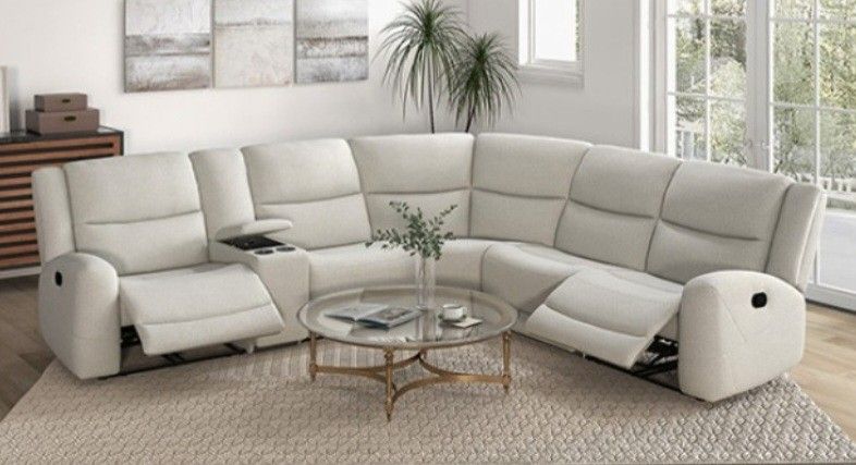 Brand New Beige Super Plush Reclining Sectional Sofa