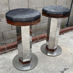 Vintage MCM Postmodern Italian Art Deco Chrome Swivel Bar Stools