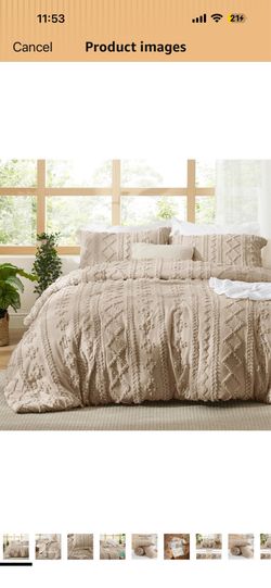 Bedsure Tufted Boho Comforter Set Oversized Queen - Light Brown Boho Bed Set, GentleSoft™ 3 Pieces Farmhouse-Style Embroidery Bedding, Gifts for Woman