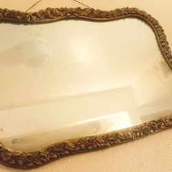 Old Wood Carved,  Gold Framed Mirror 