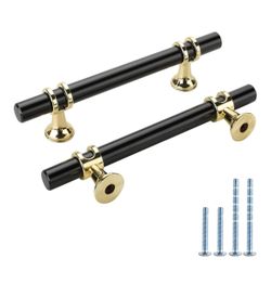 Cabinet Handles Drawer Pulls and Knobs, 8 Pack Black and Gold 3-3/4inch Hole Center (96 cm), New