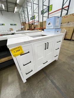  New Palermo 48 Inch Contemporary – Modern Bathroom Vanity, Cabinet, Top White