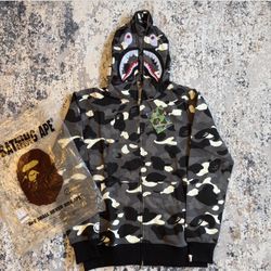 BAPE black camo full face zip up