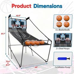 ZENY Indoor Foldable Basketball Game Machine 2 Players with 4 Balls