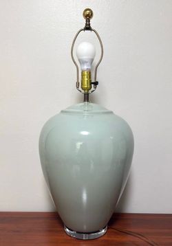 Large Sage Glazed Ceramic Jar Lamp With Acrylic Base