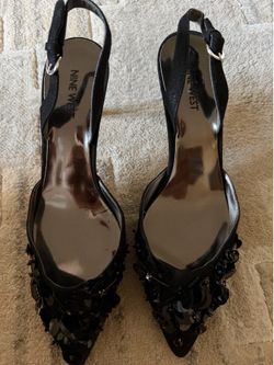 Nine West Black Sequin Slingback Heels