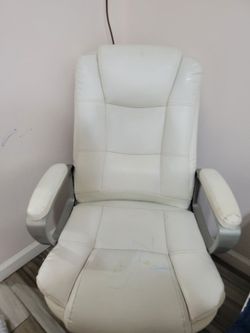 White Leather Office Chair with Armrests