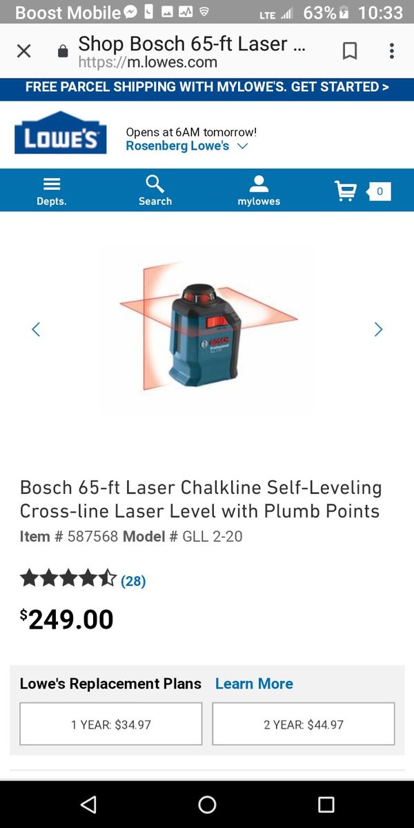 Bosch Model Gll 2 20 65ft 360 Crossline Laser New Never Used