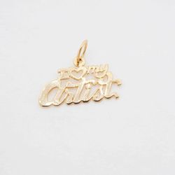 14K Yellow Gold Pendant Charm I Love my Artist #23449