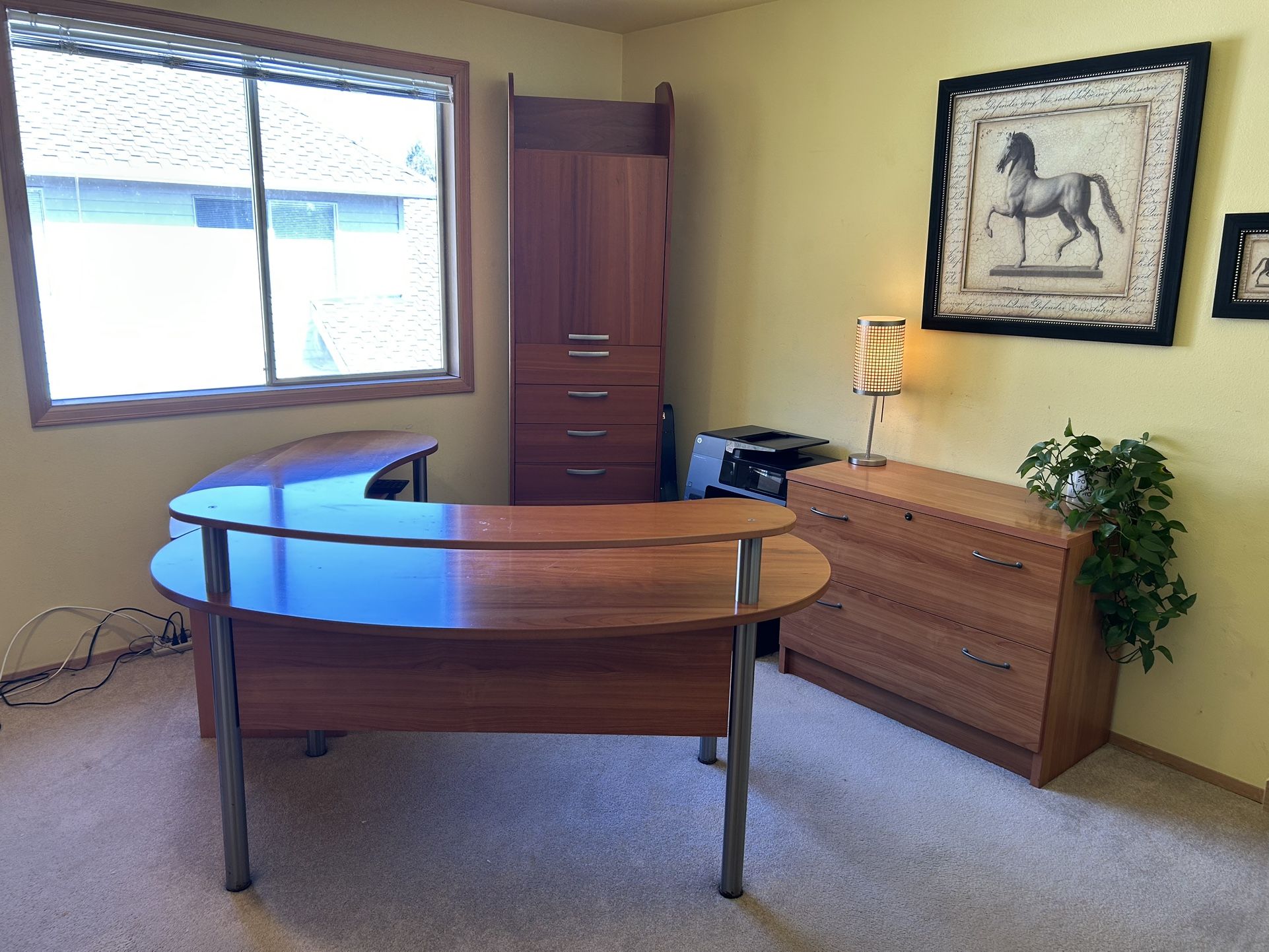 5-Piece Office Furniture Set – Modern Wood Finish (Desk, Chair, Storage Cabinets)