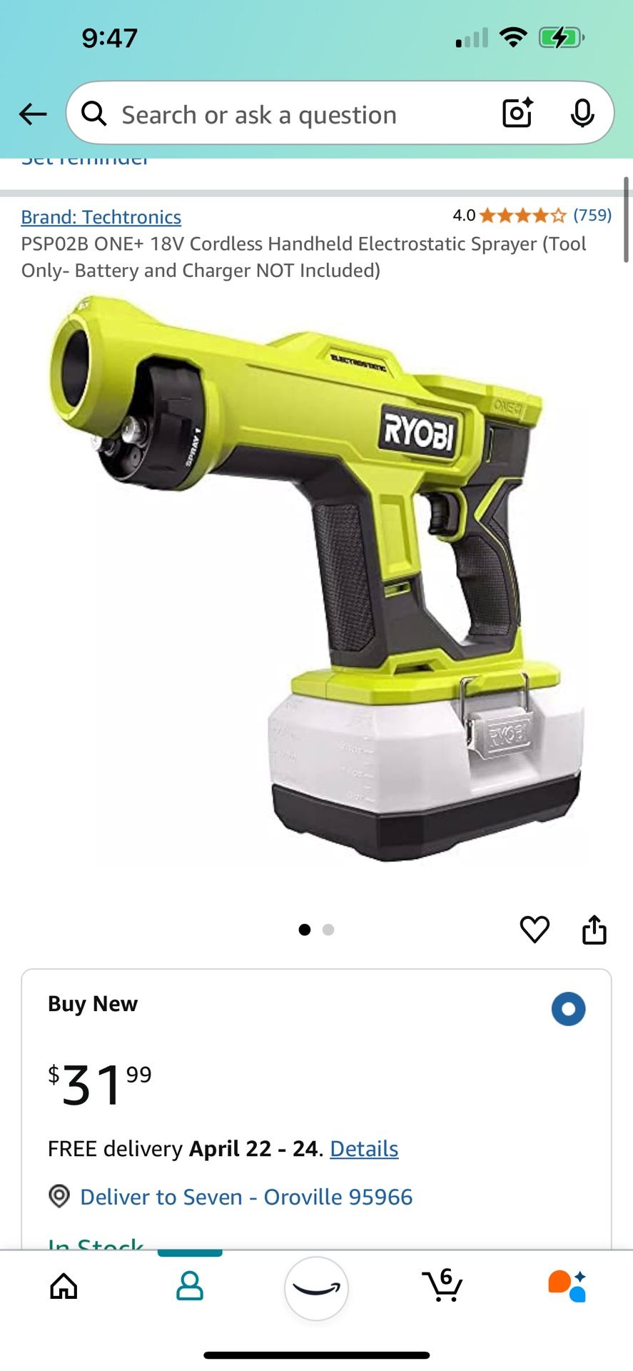 Cordless Handheld Electrostatic Sprayer (Tool Only)
