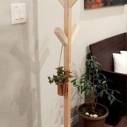 🌱6 Hooks Solid Wood Coat/Hat/Bag Rack Tree Stand ::: 65"H X 20"W X 20"D ::: Natural
