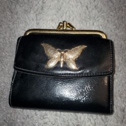Vintage Black  Leather Wallet Snap Closure Change Purse Twist Closure 1950s Ladies Accessories