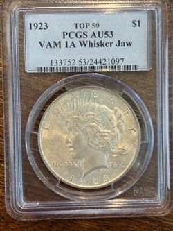 1923 Peace Dollar PCGS AU53 VAM-1A Whisker Jaw Top 50