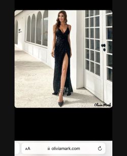 Sequin Maxi Dress With A Slit Black Size L Brand New