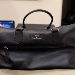 Polo Ralph Lauren Black Pebbled Leather Duffle Bag 