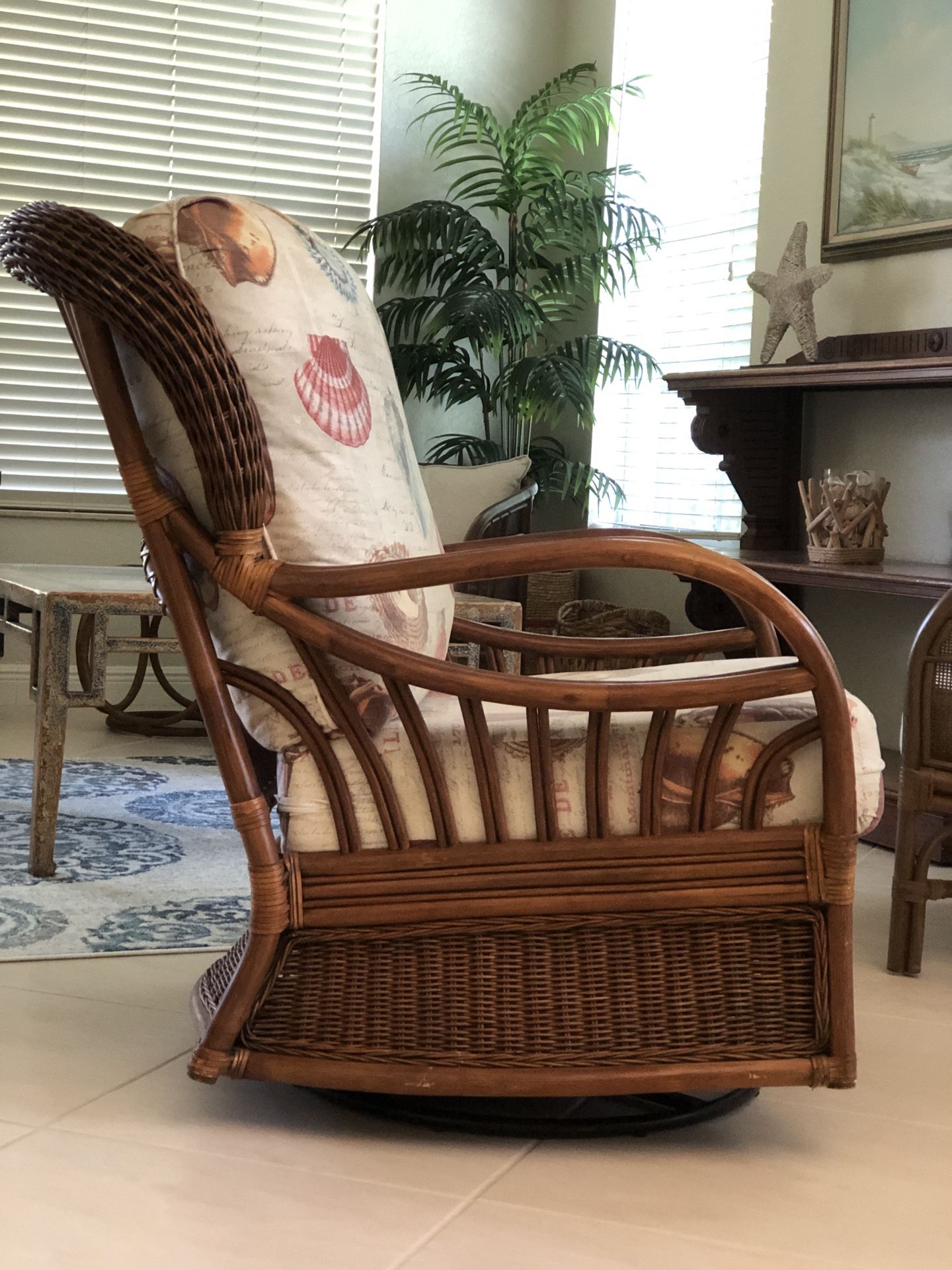 Dark Rattan Wicker Swivel And Rocking Chair - EXCELLENT 