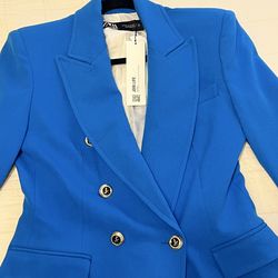 Zara blue button up blazer