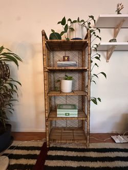 Vintage Rattan Bamboo Bookshelf