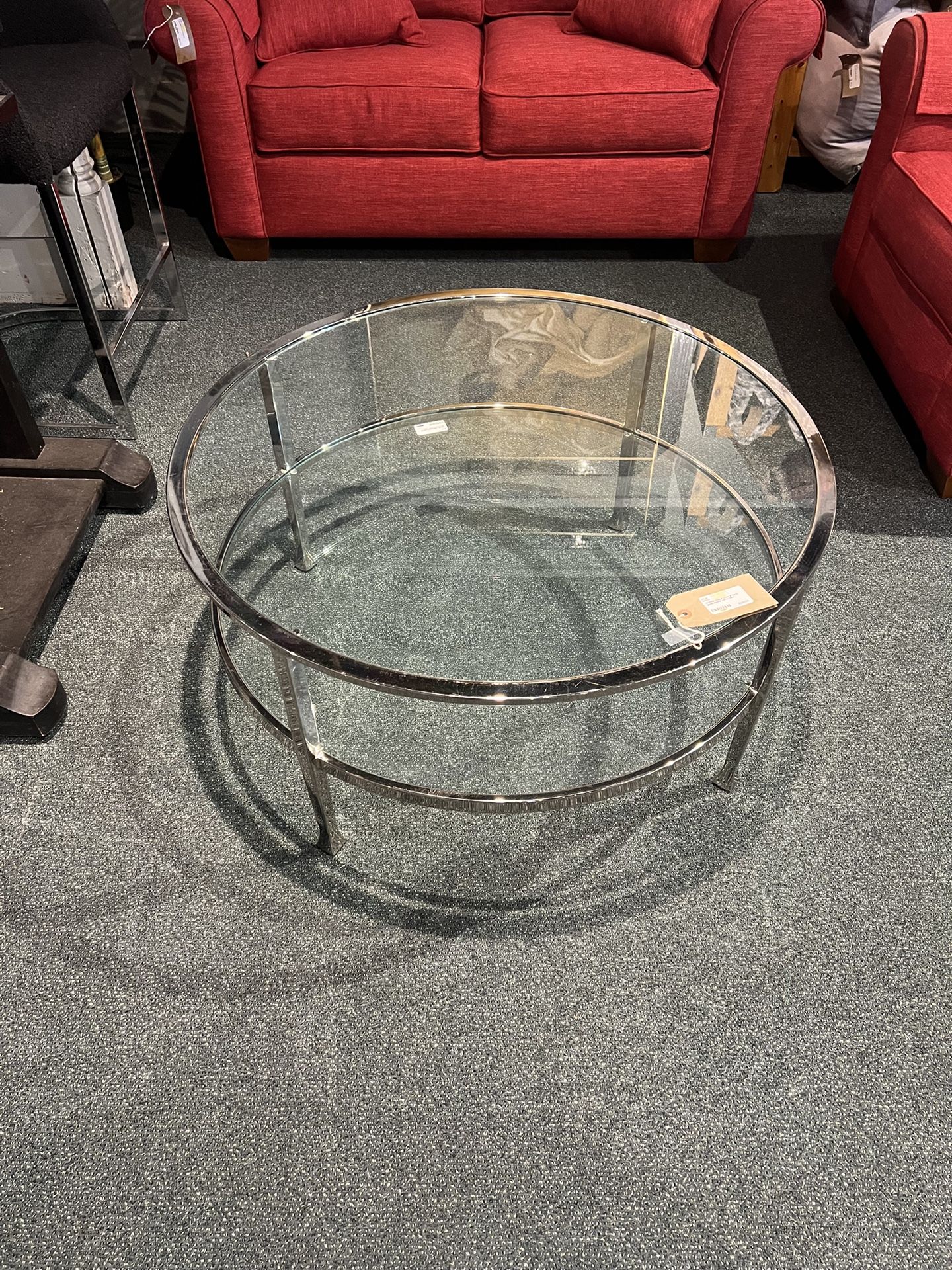 Coffee Table: Crate & Barrel Glass & Chrome Coffee Table SKU 3QXBBR
