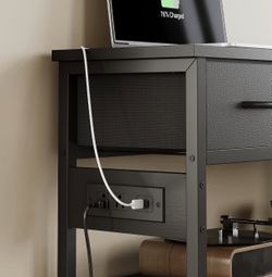 Black Nightstand with Built-In Power Outlet