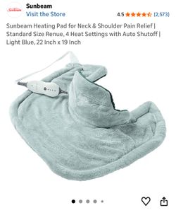 Sunbeam Heating Pad for Neck & Shoulder Pain Relief | Standard Size Renue, 4 Heat Settings with Auto Shutoff | Light Blue, 22 Inch x 19 Inch