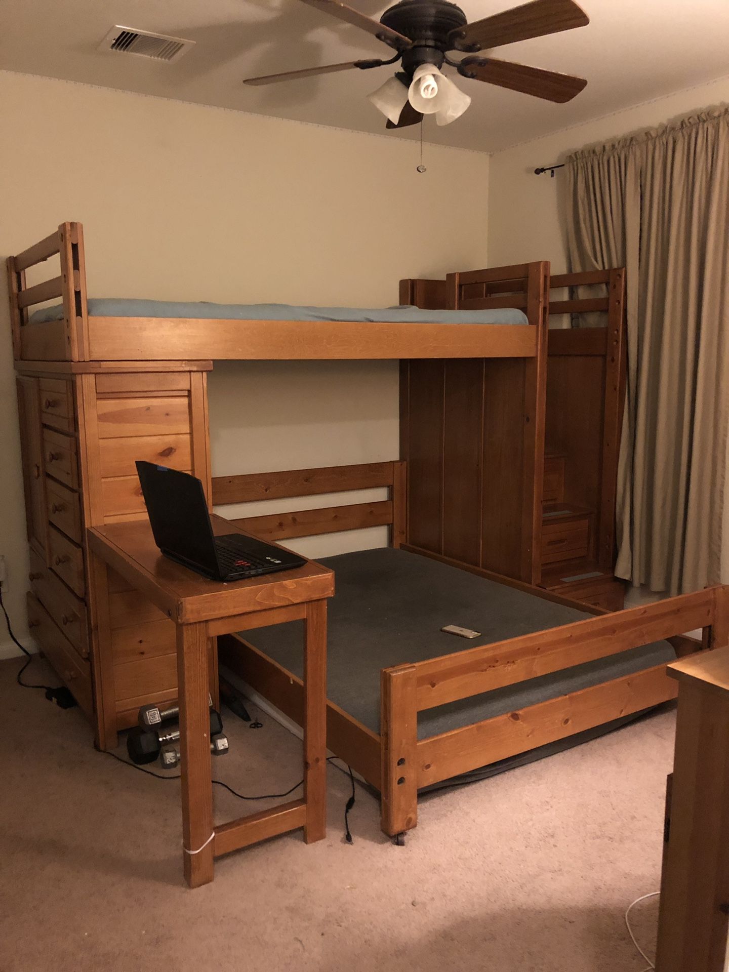 Beautiful SOLID WOOD Twin/Full Step Bunk Bed Student Loft with Desk