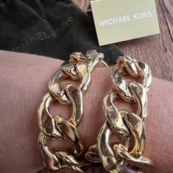 Michael Kors Gold Chain And Leather Bracelet/ Chiclet