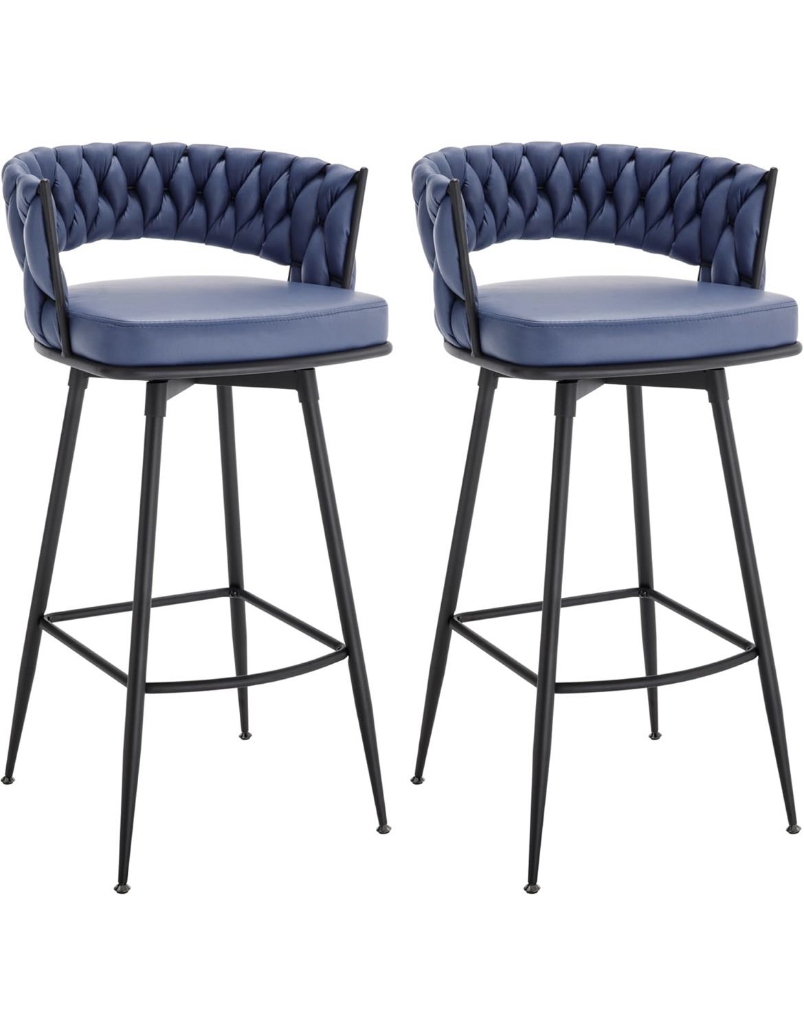 BV Bar Height Bar Stools Set of 2, 30 inch Seat Height Bar Stools, 180° Swivel Barstools with Woven Back and Footrest, Suede Fabric Counter Stools for