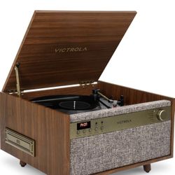 Victrola Century 6-in-1 Vinyl Record Player & Music Center – 3-Speed Turntable, CD & Cassette Player, VINYLSTREAM, Bluetooth & 3.5mm Aux, Record Playe