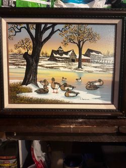 H. Hargrave Framed Winter Duck Painting
