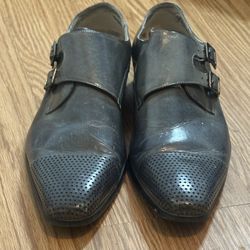 Giovanni Men’s 12 Grey Dress Shoes Leather Monk Strap