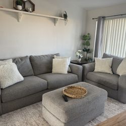 Gray Couch Sofa Living Room Ottoman 