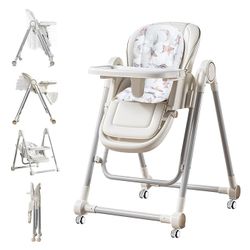 New In Box 5 in 1 Baby High Chair Swing Combo - Foldable Baby High Chair with Removable Washable Soft Cushion and Tray, Adjustable Height & Recline, L