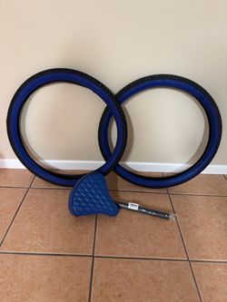 Blue 26” Bike Tires and Quilted Seat Set