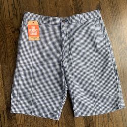 Dockers Men's 34 Blue Gingham The Perfect Short NWT Smart Phone Pocket 9.5"