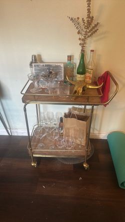 Two-Tier Wood and Gold Bar Cart