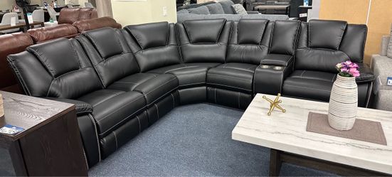 Black faux leather Sectional Manual Recliner