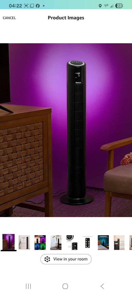 42" Digital Tower Fan with Accent Light. 90° Oscillation, 5 Speeds, 4 Modes
