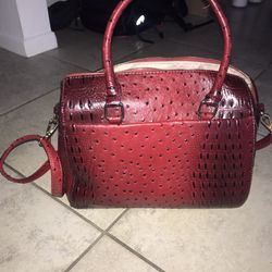 Red ostrich embossed vegan leather bag purse new