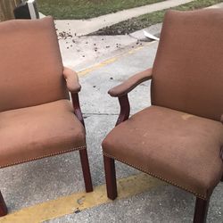 Two Beautiful Orange Antique Chairs, For The Living Room, Or Dining Room ( NEED A CLEANING) (NO SHIPPING)