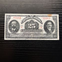 1915 Mexico Estado De Sonora 20 Pesos Banknote Series G